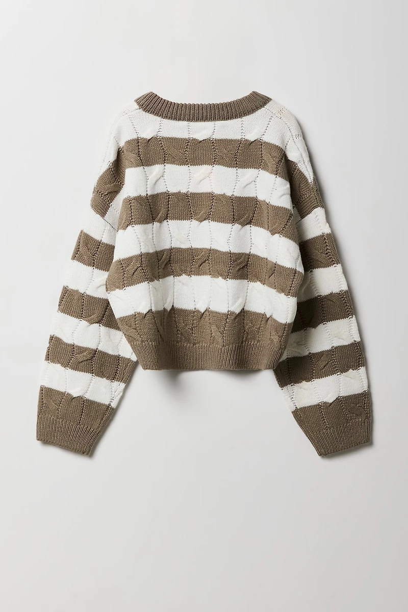 Chandail en tricot torsadé rayé pour fille