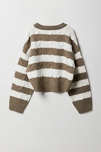 Chandail en tricot torsadé rayé pour fille
