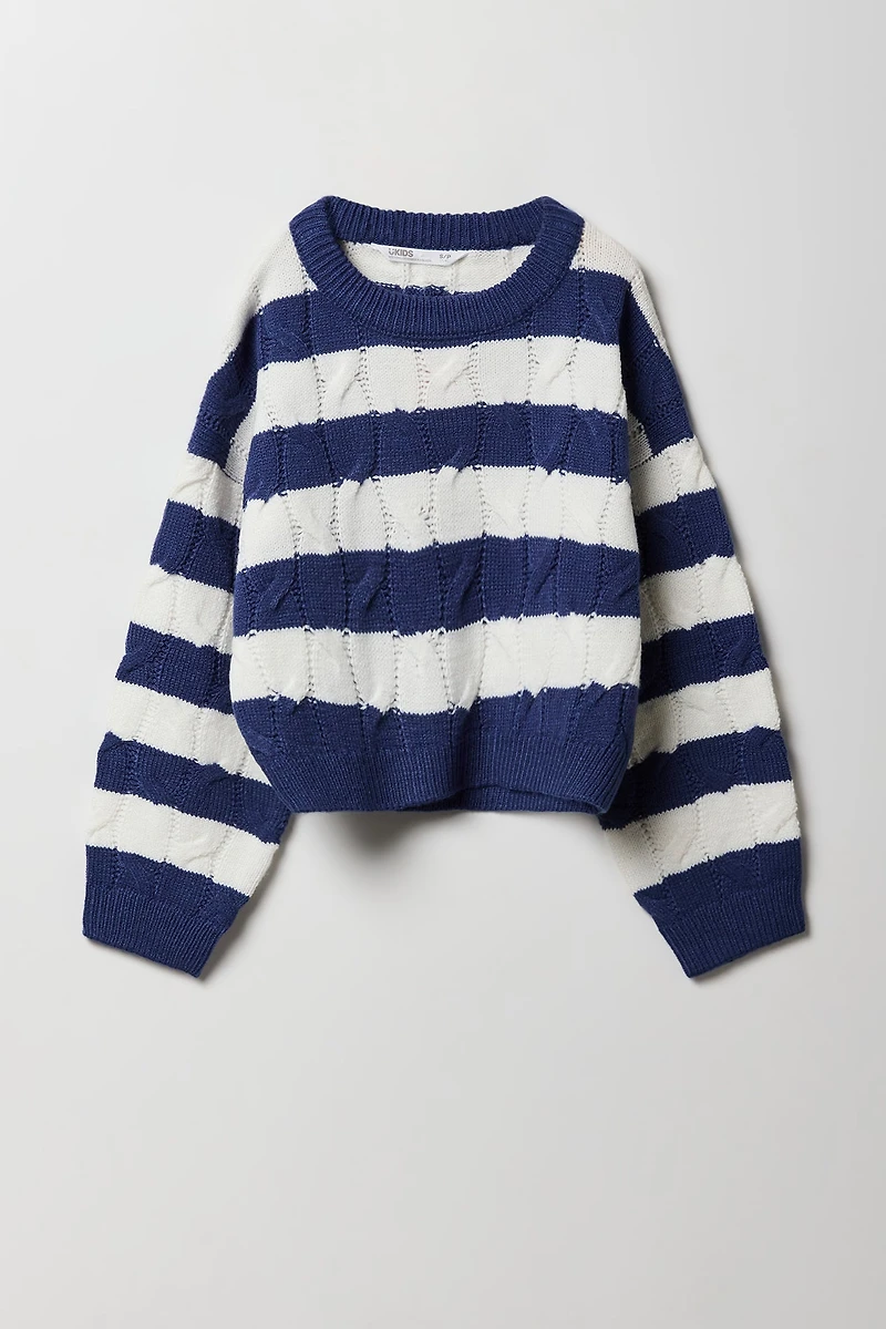 Chandail en tricot torsadé rayé pour fille