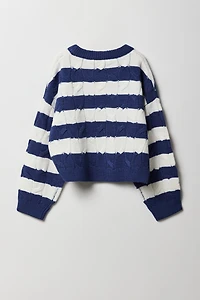 Chandail en tricot torsadé rayé pour fille