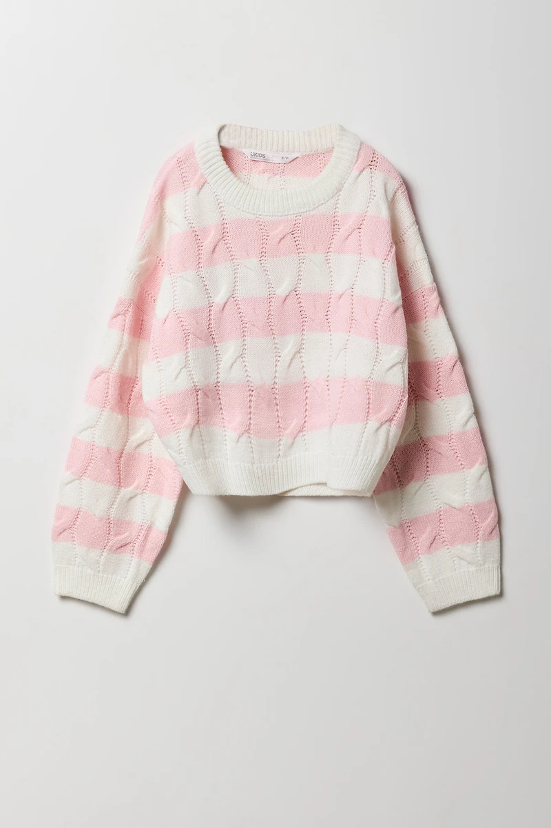 Chandail en tricot torsadé rayé pour fille