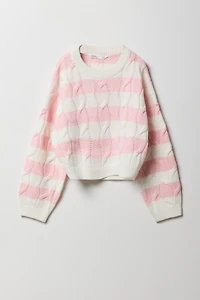 Chandail en tricot torsadé rayé pour fille