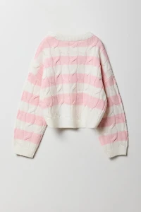 Chandail en tricot torsadé rayé pour fille
