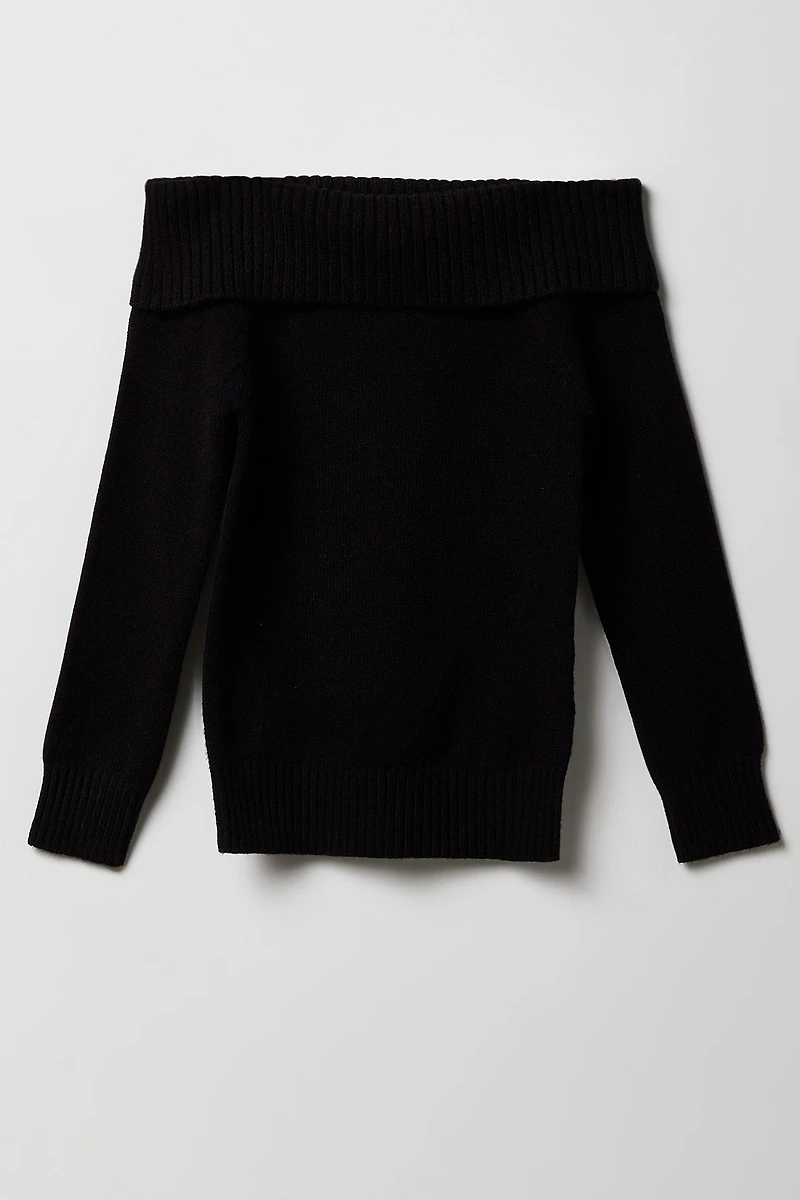 Girls Foldover Off Shoulder Sweater