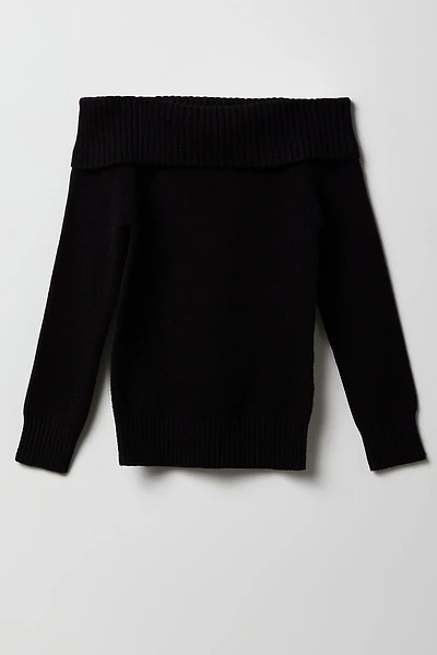Girls Foldover Off Shoulder Sweater