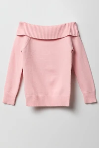 Chandail à col replié et épaule dégagée pour filles