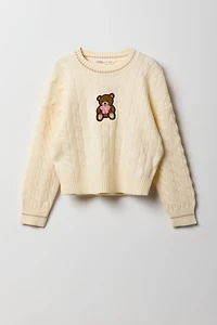 Girls Embroidered Cable Knit Sweater
