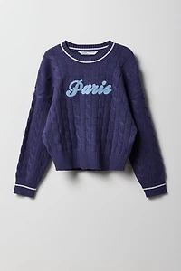 Girls Embroidered Cable Knit Sweater