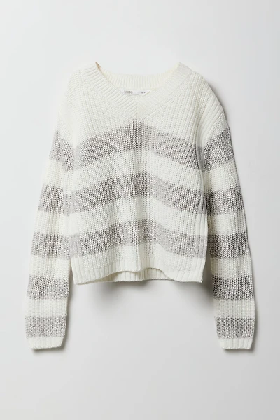 Chandail en tricot rayé à enolure V pour fille