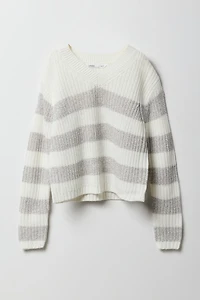 Chandail en tricot rayé à enolure V pour fille