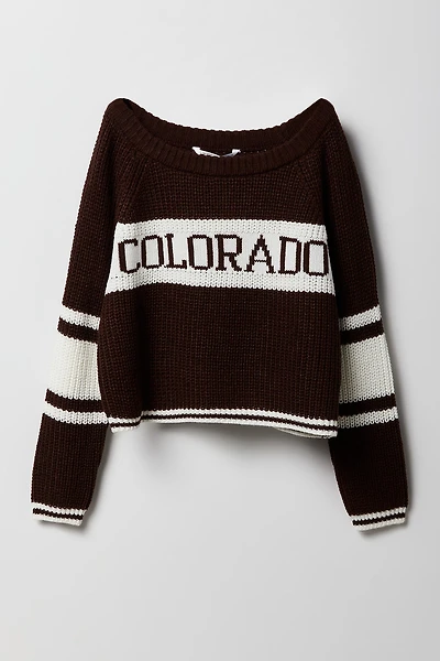 Cjandail en tricot jacquard rayé à imprimé City pour fille
