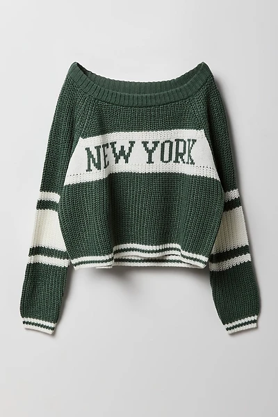 Cjandail en tricot jacquard rayé à imprimé City pour fille