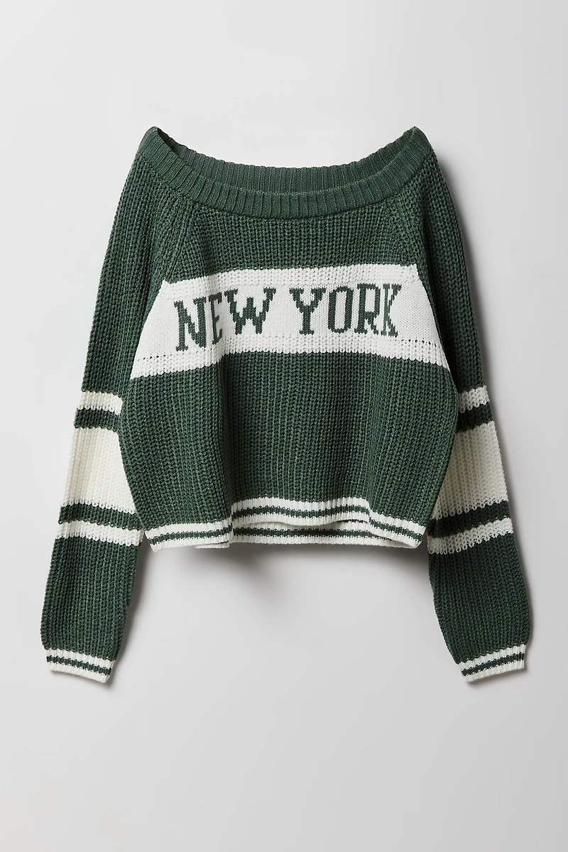 Girls City Striped Jacquard Knit Sweater