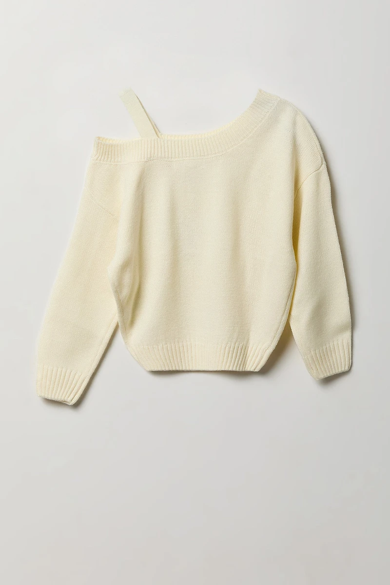 Girls One Shoulder Knit Sweater