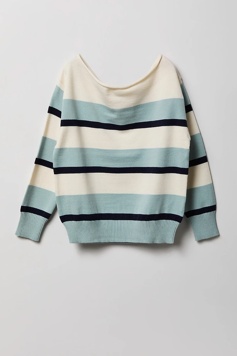 Girls Striped Boat Neck Sweater