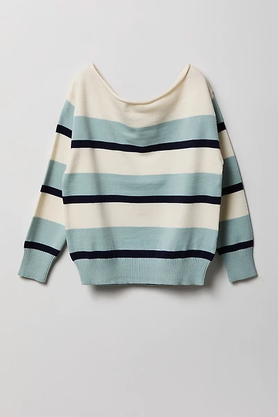 Girls Striped Boat Neck Sweater