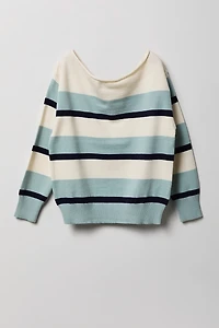 Girls Striped Boat Neck Sweater