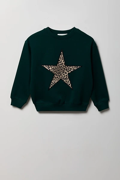 Girls Oversized Rhinestone Graphic Fleece Sweatshirt