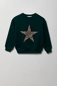 Girls Oversized Rhinestone Graphic Fleece Sweatshirt