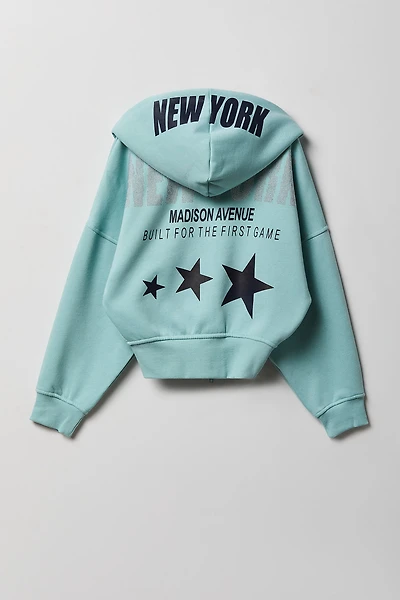 Girls Oversized Fleece Graphic Zip Hoodie