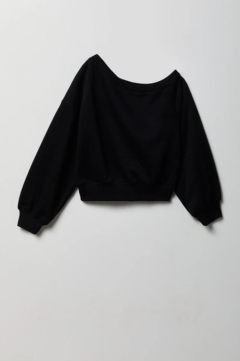 Girls One Shoulder Fleece Sweatshirt