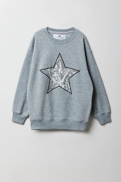 Chandail en molleton surdimensionné à broderie sergé d'étoile pour filles