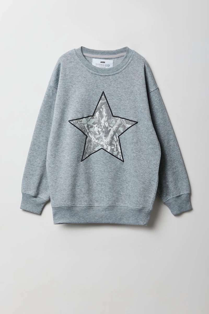 Girls Camo Star Twill Embroidered Oversized Fleece Sweatshirt
