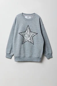 Girls Camo Star Twill Embroidered Oversized Fleece Sweatshirt