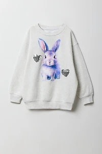 Chandail en molleton surdimensionné à imprimé de lapin et pierres du Rhin pour filles