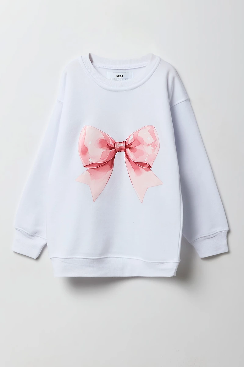 Bow Graphic Oversized Fleece Sweatshirt