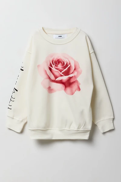 Flower Graphic Oversized Fleece Sweatshirt