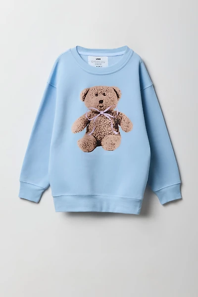 Girls Teddy Bear Graphic Oversized Fleece Sweatshirt
