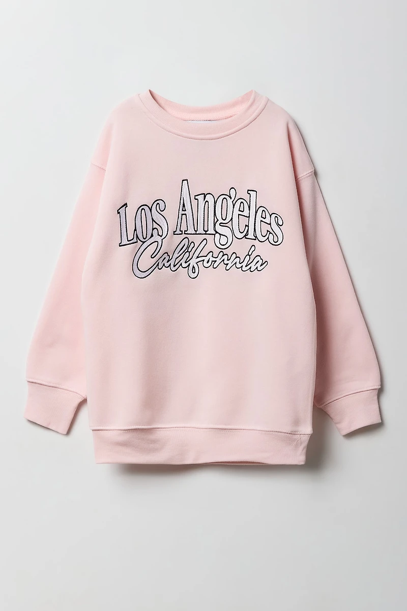 Los Angeles Twill Embroidered Oversized Fleece Sweatshirt