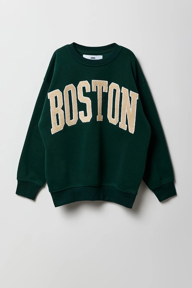 Girls City Chenille Embroidered Oversized Fleece Sweatshirt