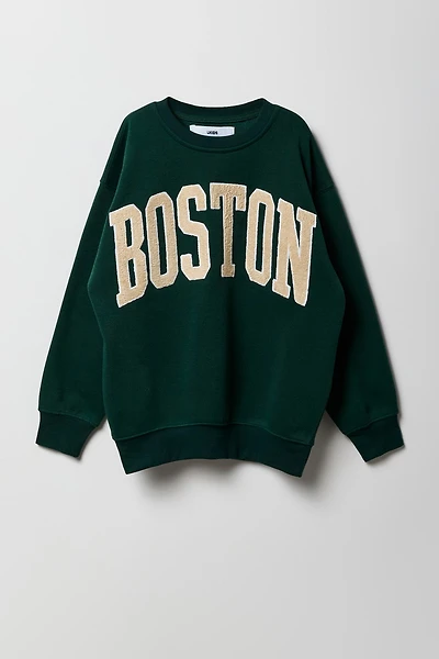Girls City Chenille Embroidered Oversized Fleece Sweatshirt