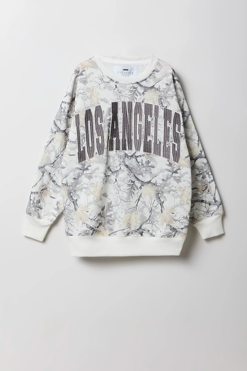 Chandail en molleton surdimensionné à imprimé camouflage et broderie pour filles