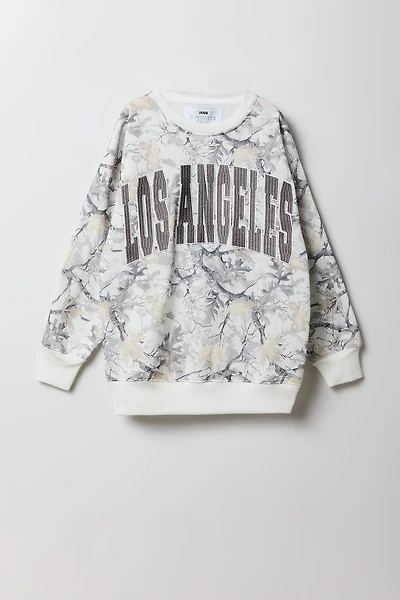 Chandail en molleton surdimensionné à imprimé camouflage et broderie pour filles