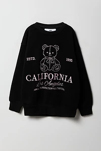 Chandail en molleton surdimensionné à broderie teddy pour filles