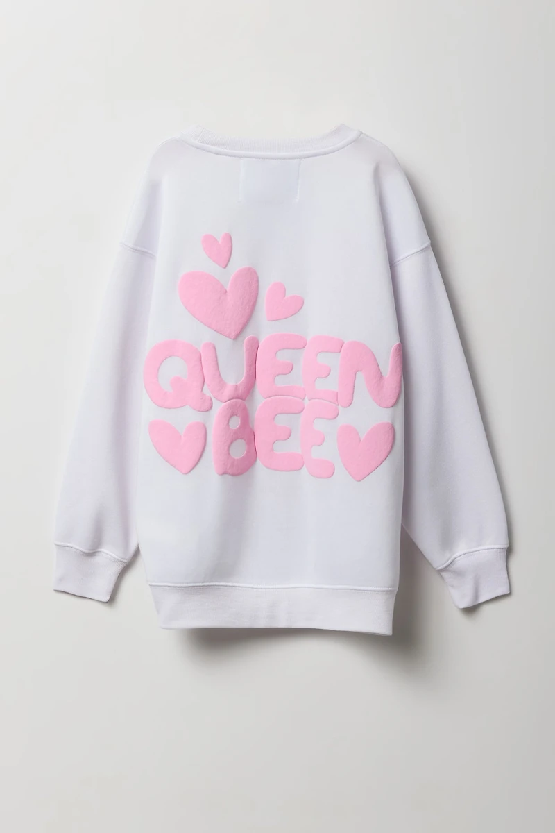 Girls Queen Puff Print Oversized Fleece Sweatshirt