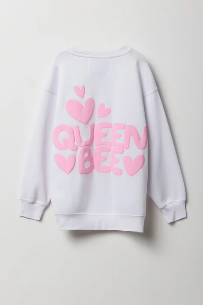 Girls Queen Puff Print Oversized Fleece Sweatshirt