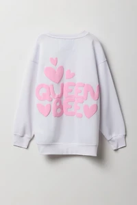 Girls Queen Puff Print Oversized Fleece Sweatshirt