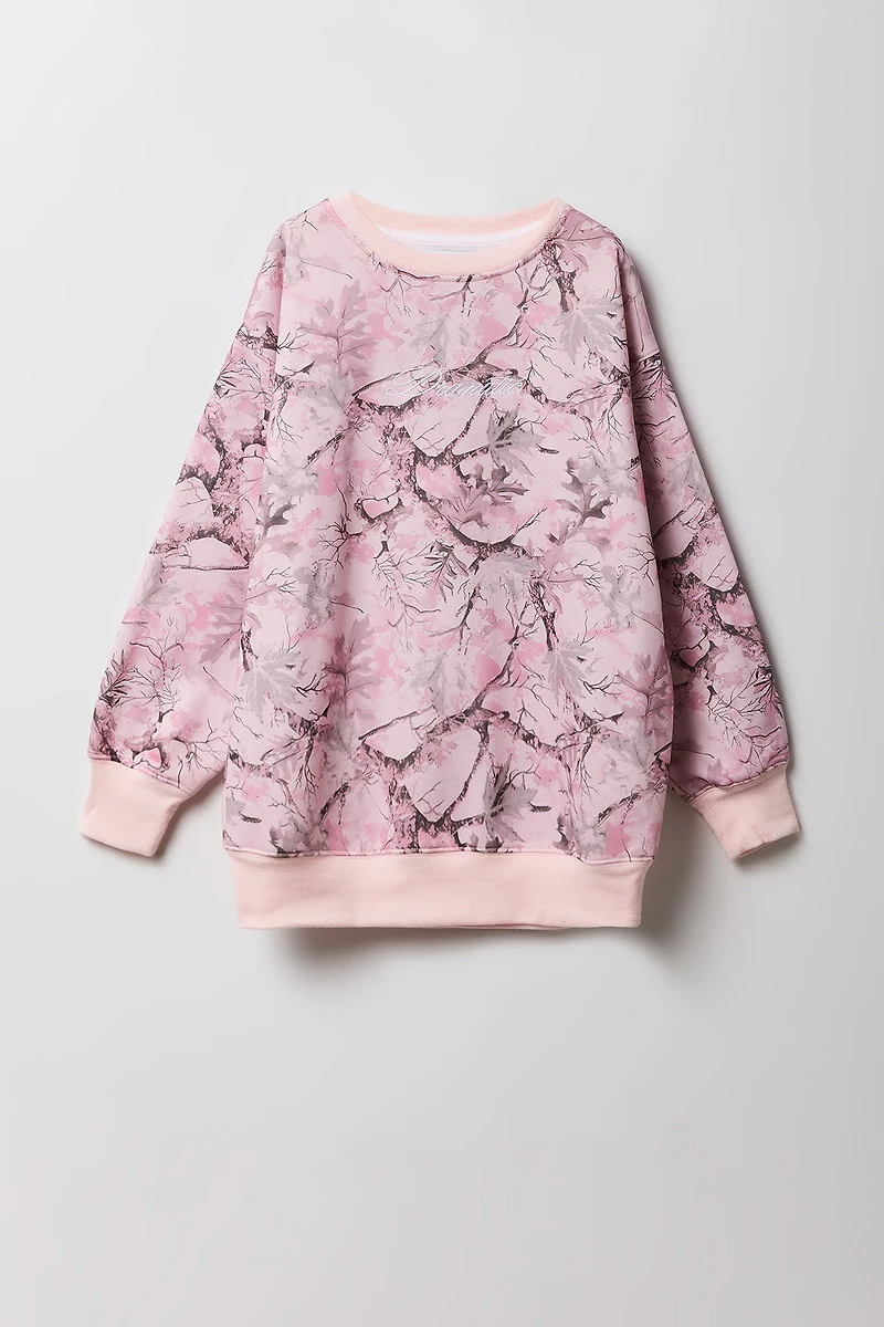 Chandail en molleton surdimensionné à broderie camo pour filles