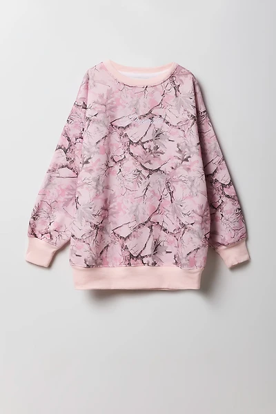 Girls Camo Embroidered Oversized Fleece Sweatshirt