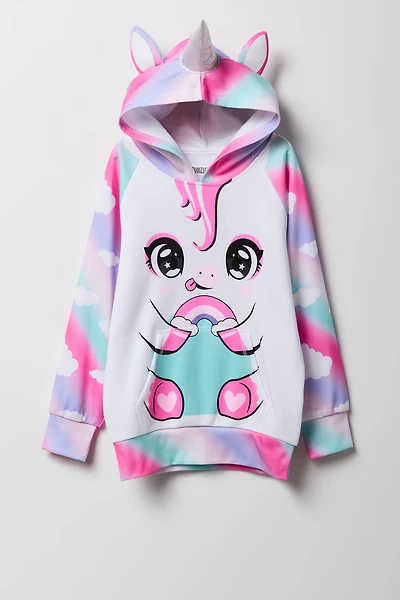 Kids Rainbow Unicorn Fleece Character Hoodie