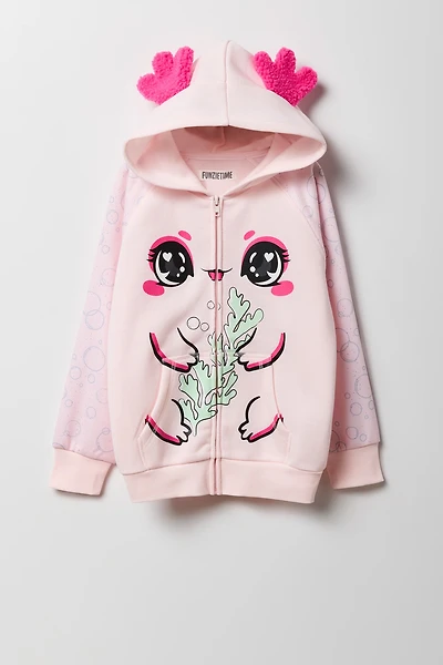 Kids Axolotl Fleece Zip-Up Character Hoodie