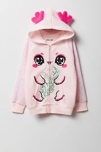 Kids Axolotl Fleece Zip-Up Character Hoodie