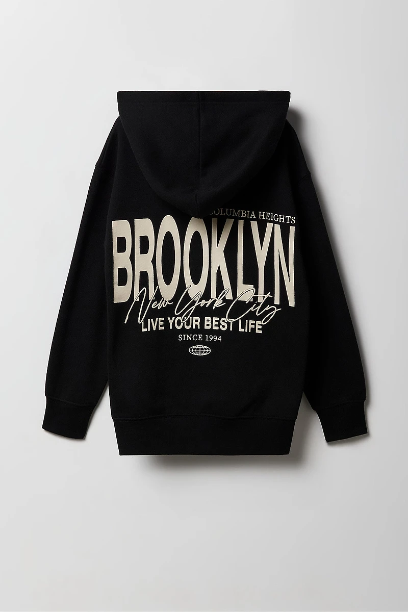 Girls Oversized Graphic Fleece Hoodie