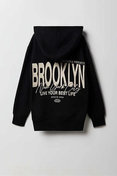Girls Oversized Graphic Fleece Hoodie