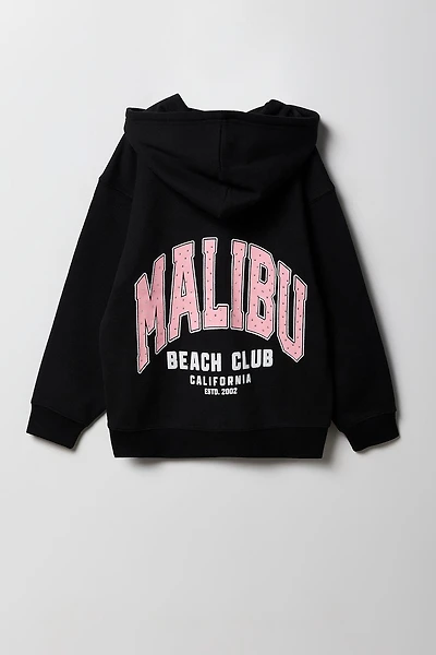 Girls Fleece Graphic Oversized Zip-Up Hoodie