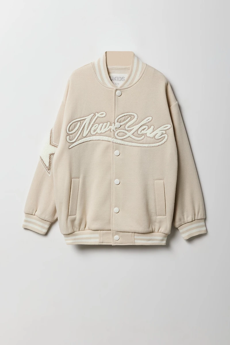 Girls City Graphic Fleece Varsity Jacket